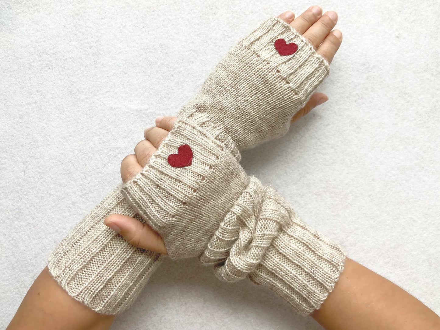 Long Arm Warmers with Burgundy Hearts, Fingerless Heart Gloves, Unique Self Care Gift, Accessories Gift For Her, Valentines Clothing Woman