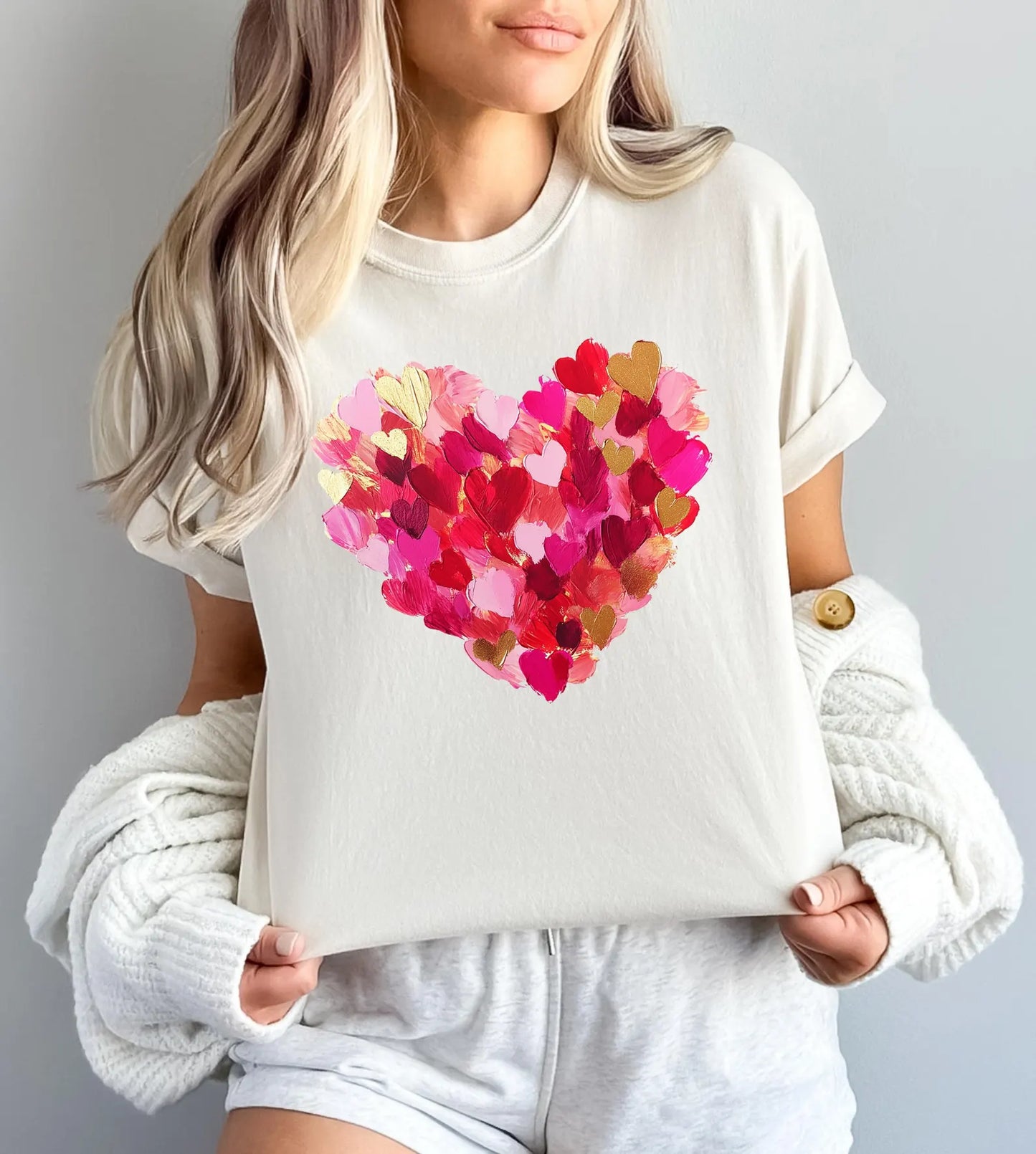 valentines day gift for her Cute Valentine brushstroke Sweatshirt heart tshirt love heart Watercolor Valentine Sweatshirt for women