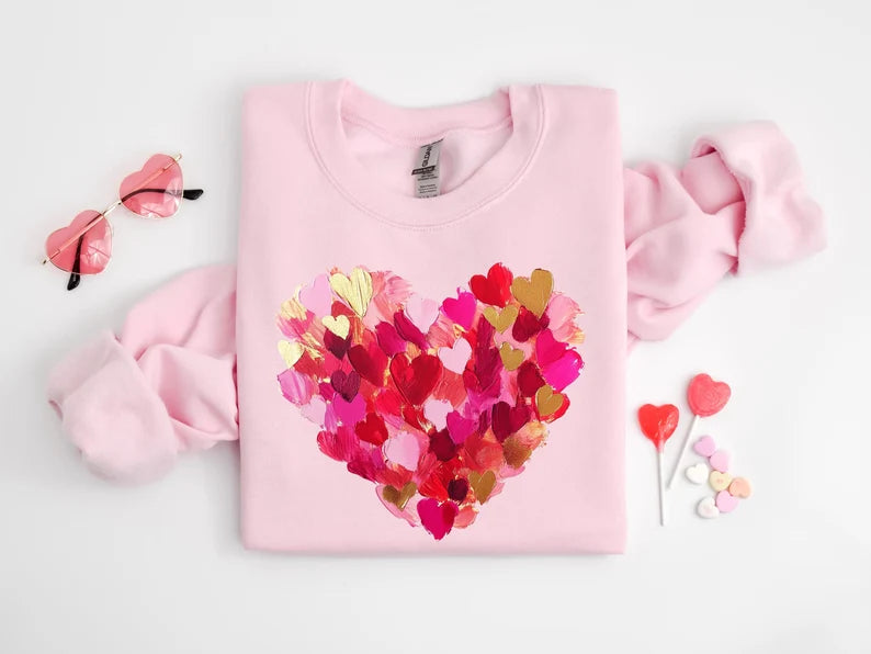 valentines day gift for her Cute Valentine brushstroke Sweatshirt heart tshirt love heart Watercolor Valentine Sweatshirt for women