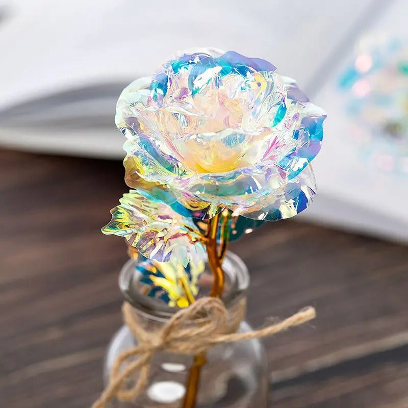 Artificial Crystal Flower with Light for Wife Girlfriend Gift,DIY Plated Rose Craft Gifts Box for Birthdays Anniversary Mother's